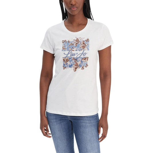 T-Shirt by Liu Jo for women in cotton white, floral & print showcases a chic silhouette, artfully detailed with a chic and short-sleeve for a chic finish.