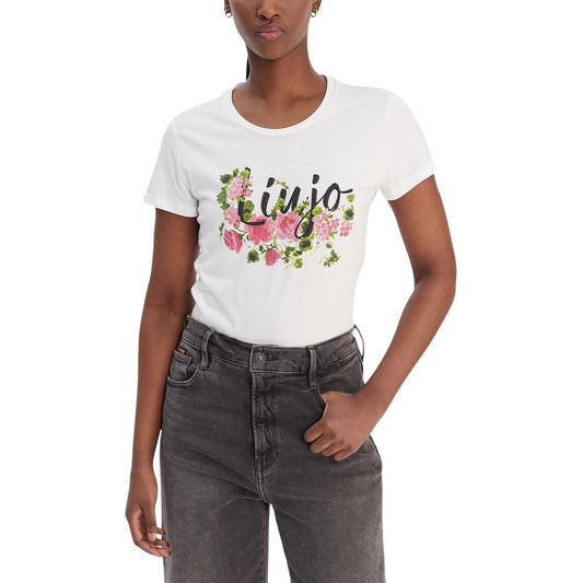 T-Shirt by Liu Jo for women in cotton cream, floral & print features an on trend silhouette, perfectly showcasing a on trend short-sleeve and for an elevated aesthetic.