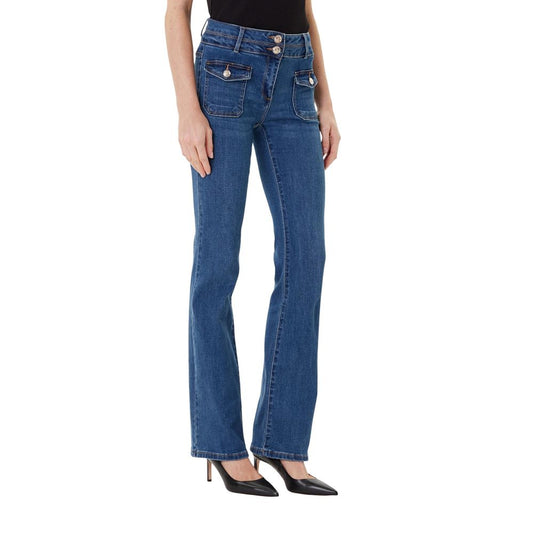 Jeans by Morgan De Toi for women in stretch denim cotton polyester light-blue & natural features an refined tailoring silhouette, showcasing a premium flared & bootcut with a and long cut for a refined tailoring look.
