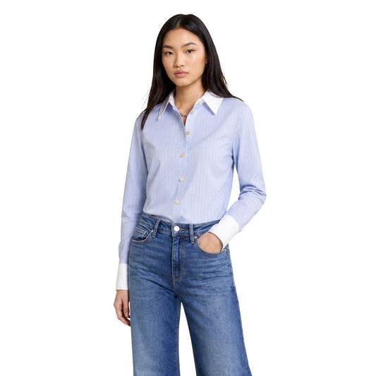 Blouse by Morgan De Toi for women in cotton polyester blue features an architectural silhouette with a refined and elegant for a architectural look.