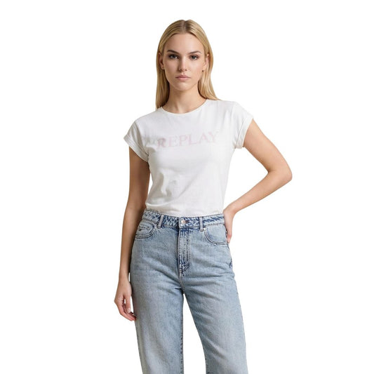 T-Shirt by Replay for women in cotton white features an on trend silhouette, perfectly showcasing a on trend short-sleeve and crew neckline for an elevated aesthetic.
