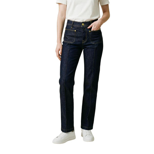 Jeans by Replay for women in stretch denim cotton blue presents a tailored silhouette, showcasing a tailored straight, relaxed-fit, regular-fit & mom and long cut with a refined for a truly tailored aesthetic.