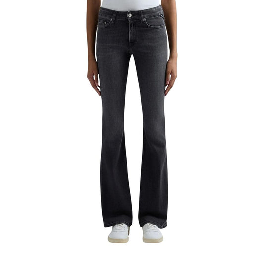 Jeans by Replay for women in stretch denim cotton black features a refined silhouette with a refined flared, relaxed-fit, regular-fit & wide, defined by a and a refined long for a refined finish.