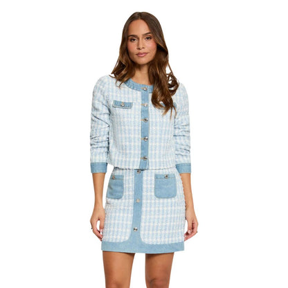 Morgan De Toi Women's Cotton Denim Polyester Tweed Blazer - Blue