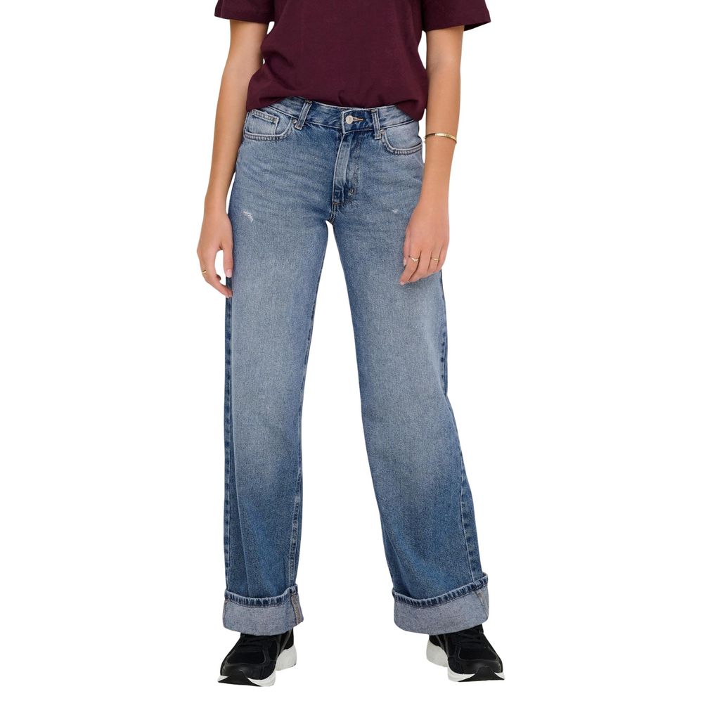 Only Women's Relaxed Fit Wide Mid Rise Denim Cotton Jeans - Blue Natural