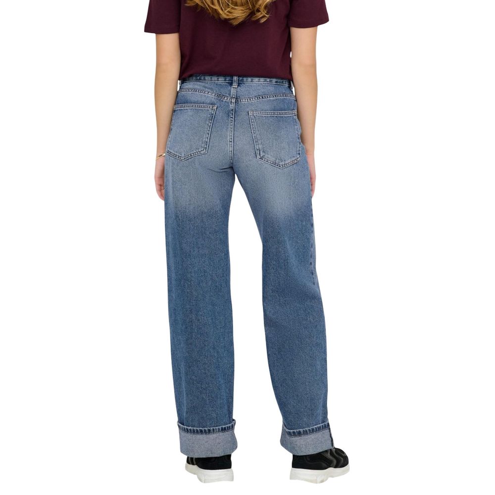 Only Women's Relaxed Fit Wide Mid Rise Denim Cotton Jeans - Blue Natural