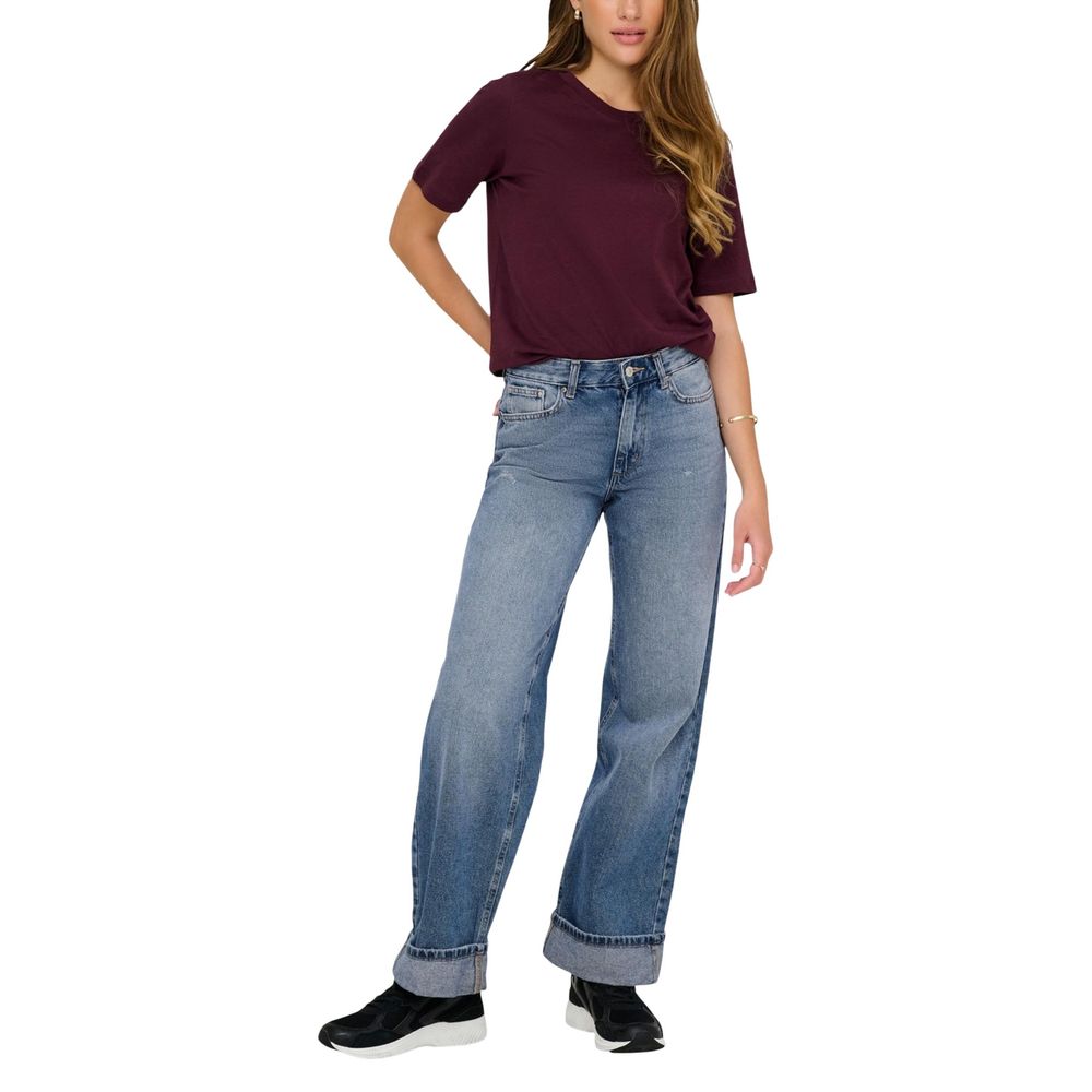 Only Women's Relaxed Fit Wide Mid Rise Denim Cotton Jeans - Blue Natural