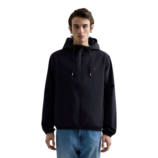 Hooded Windbreaker Jacket by Replay for men in polyester black features an stylish silhouette, showcasing a sophisticated hooded neckline and performance-driven hooded & windproof for a premium, stylish look.