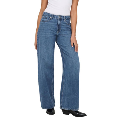 Only City Women's Relaxed Fit Wide High Rise Lyocell & Denim Cotton Jeans - Blue