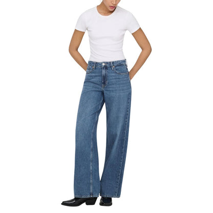 Only City Women's Relaxed Fit Wide High Rise Lyocell & Denim Cotton Jeans - Blue