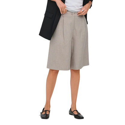 Only Women's Wide High Rise Stretch Polyester Bermuda Shorts - Gray