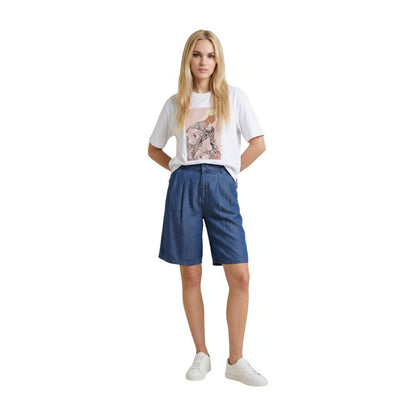 Only Women's Relaxed Fit Crew Neck Cotton T-Shirt - Cream Print
