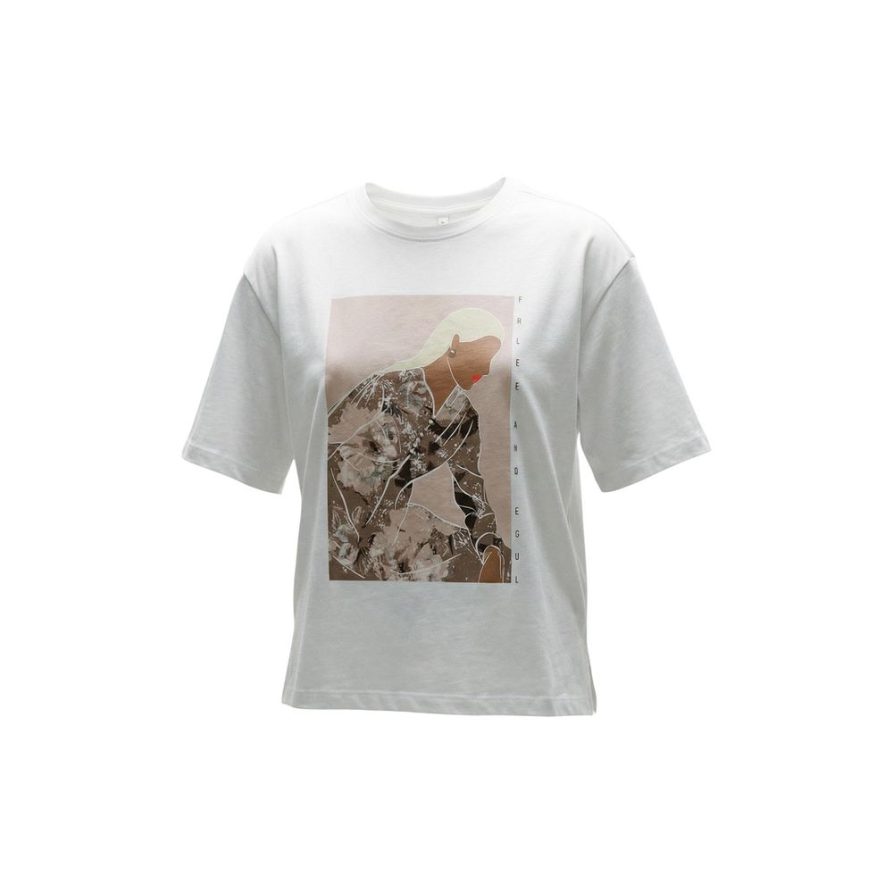 Only Women's Relaxed Fit Crew Neck Cotton T-Shirt - Cream Print