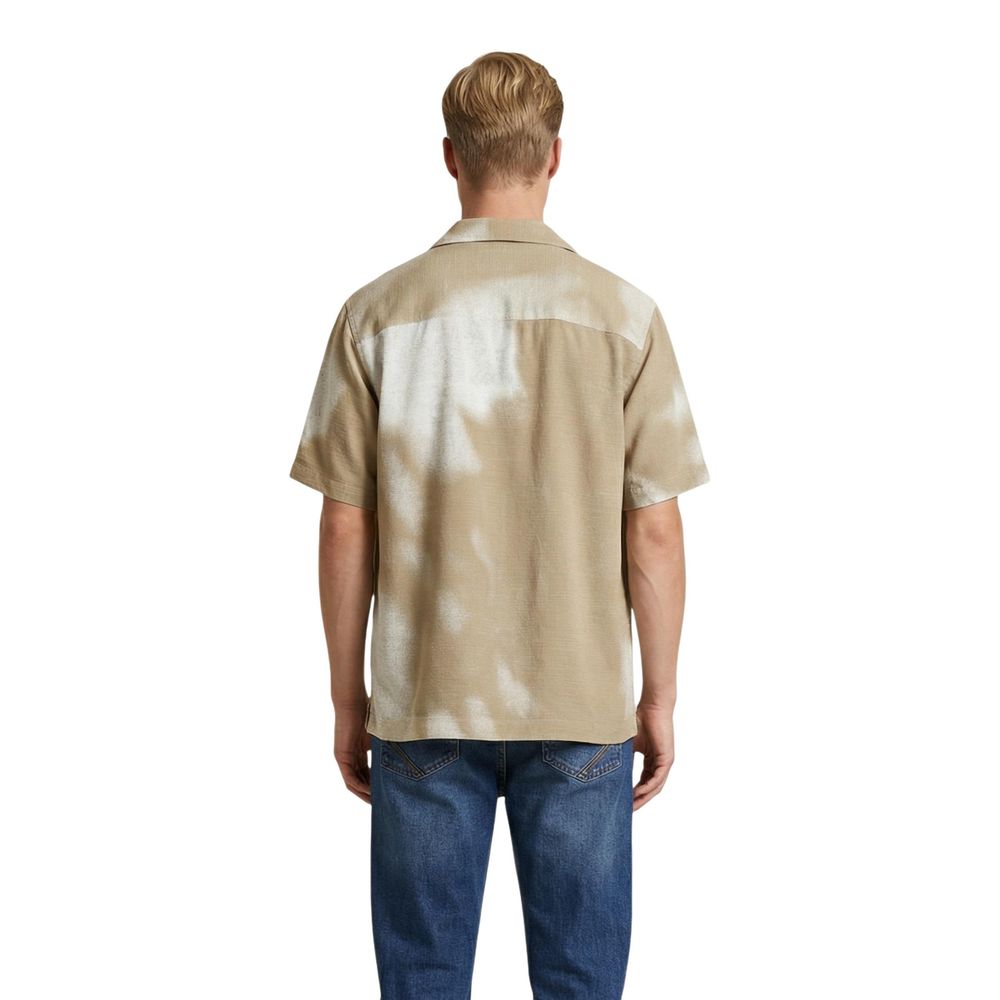 Only & Sons Men's Relaxed Fit Short-Sleeve Viscose Shirt - Beige Print