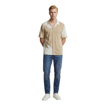 Only & Sons Men's Relaxed Fit Short-Sleeve Viscose Shirt - Beige Print