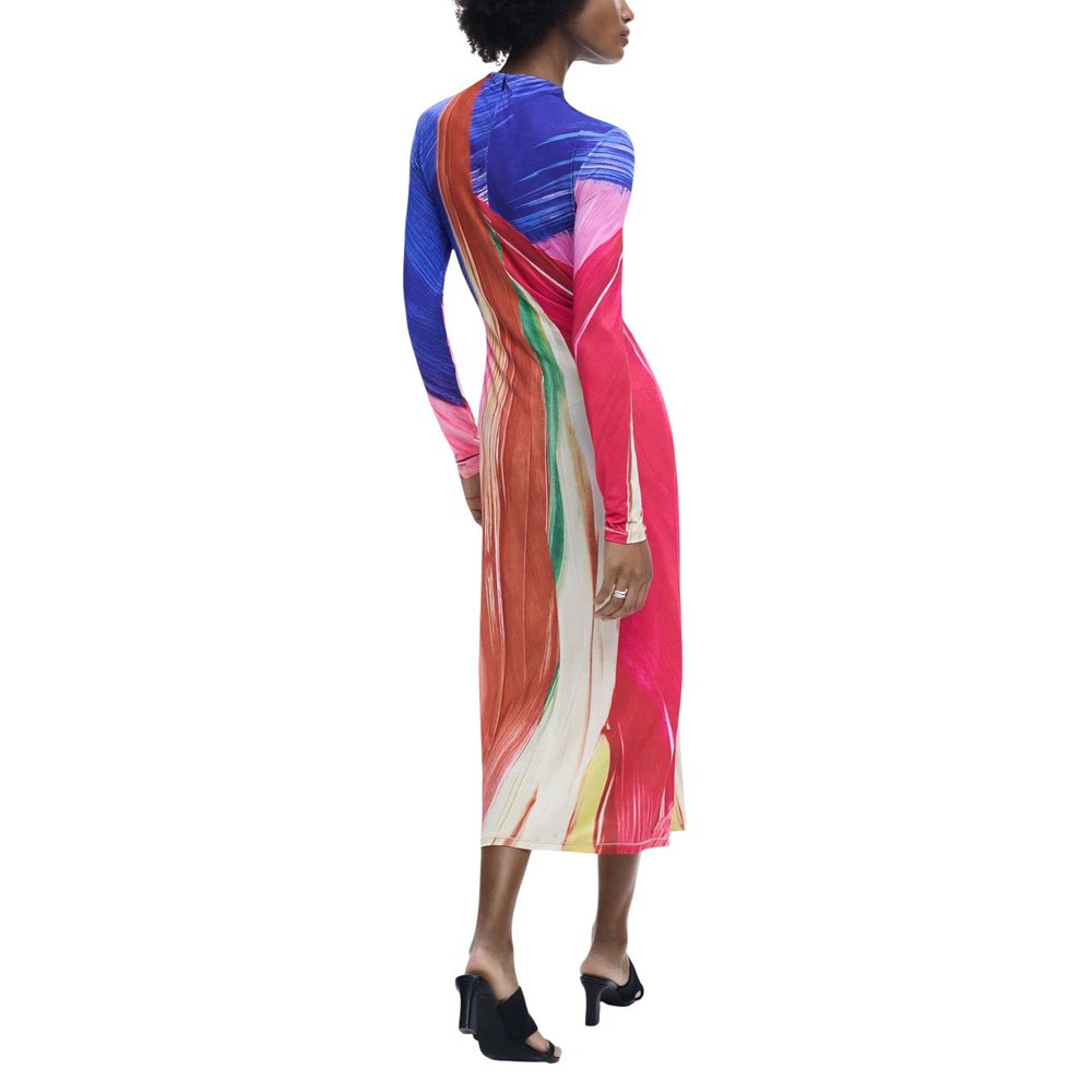Desigual Women's Long-Sleeve Stretch Polyester Midi Long Dress - Purple Signature Print
