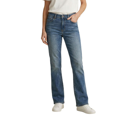 Jeans by Levi's for women in stretch denim cotton blue features a polished silhouette with a polished bootcut, reaching a polished long and finished with a polished high rise.