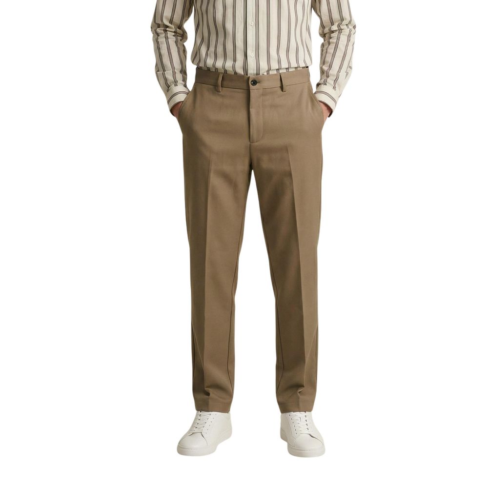Gianni Lupo Men's Skinny Slim Stretch Polyester & Viscose Trousers - Beige Natural Signature