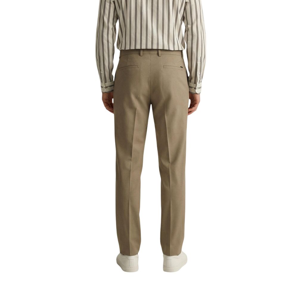 Gianni Lupo Men's Skinny Slim Stretch Polyester & Viscose Trousers - Beige Natural Signature