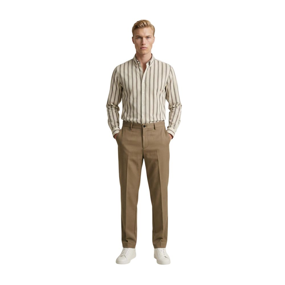 Gianni Lupo Men's Skinny Slim Stretch Polyester & Viscose Trousers - Beige Natural Signature