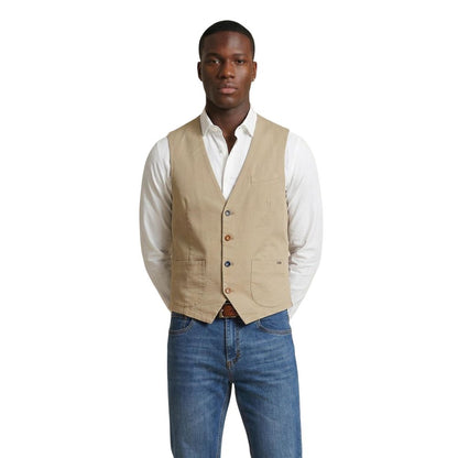 Gianni Lupo Men's V Neck Cotton Vest - Beige Multicolor
