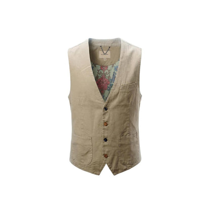 Gianni Lupo Men's V Neck Cotton Vest - Beige Multicolor