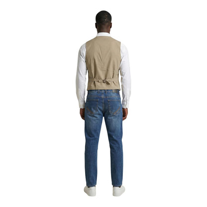Gianni Lupo Men's V Neck Cotton Vest - Beige Multicolor
