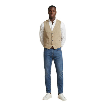 Gianni Lupo Men's V Neck Cotton Vest - Beige Multicolor