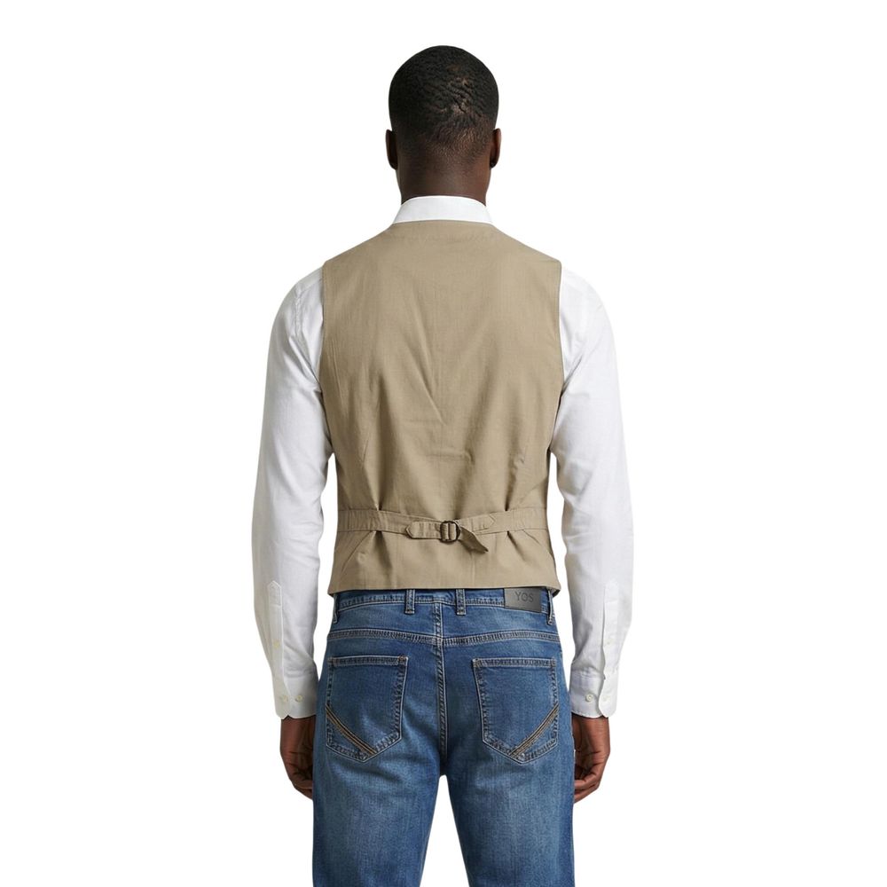 Gianni Lupo Men's V Neck Cotton Vest - Beige Multicolor