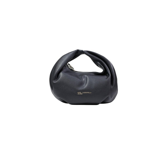 Large Evening Hobo Handbag by Karl Lagerfeld for women in polyethylene & polyurethane black & signature features a signature silhouette, showcasing a secure zipper and signature with versatile handle for a sophisticated look.