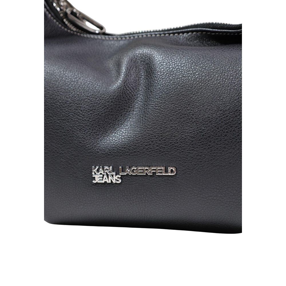 Karl Lagerfeld Polyethylene & Polyurethane Small Shoulder Hobo Handbag - Black Signature