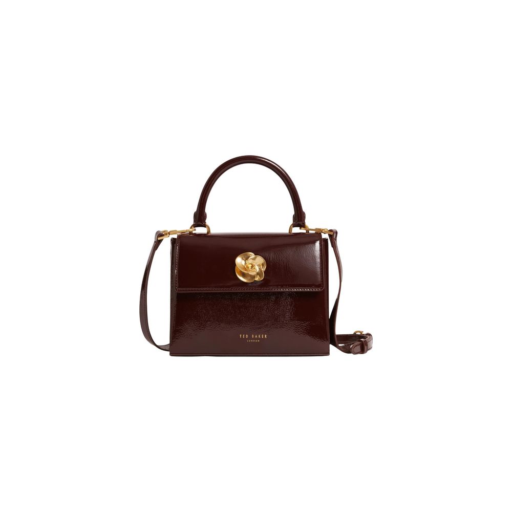 Mini Shoulder Tote Handbag by Ted Baker for women in polyurethane gold, purple, rose & signature features a refined silhouette, showcasing a secure magnetic & clasp, organized , and versatile shoulder-strap, handle & adjustable-strap for a refined finish.