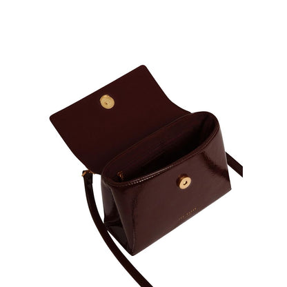 This Mini Shoulder Tote Handbag by Ted Baker for women in polyurethane and gold, purple, rose & signature presents a sculptural silhouette featuring a secure magnetic & clasp, ample , and versatile shoulder-strap, handle & adjustable-strap for a sculptural finish.