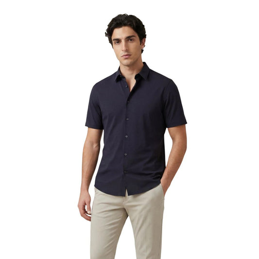 Shirt by Armani Exchange for men in stretch polyamide blue showcases a sleek silhouette, elegantly detailed with a sleek and short-sleeve for a sleek finish.