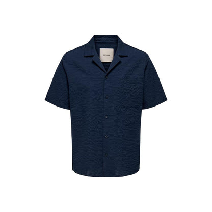 Only & Sons Blue Cotton Shortsleeve Shirt