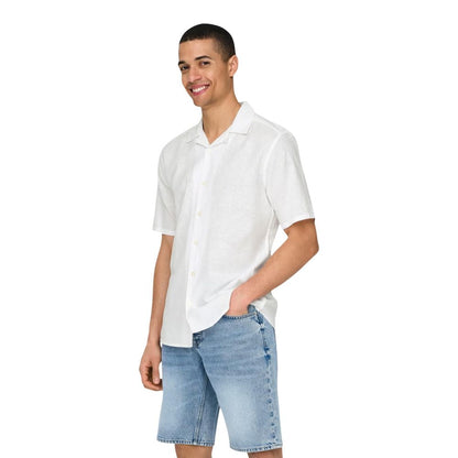 Only & Sons White Linen Shortsleeve Shirt