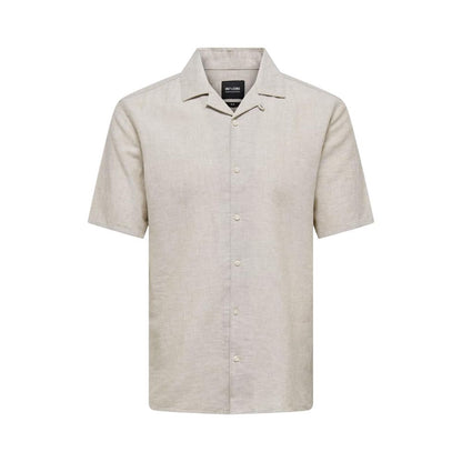 Only & Sons Beige Linen Shortsleeve Shirt
