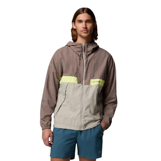Hooded Windbreaker Jacket by Columbia for men in nylon gray showcases a modern silhouette, integrating lightweight, pockets, hooded & windproof and a modern hooded neckline for a sophisticated finish.