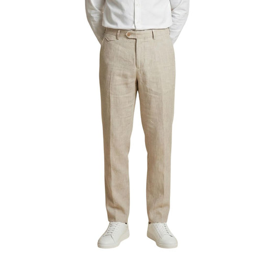 Trousers by Gianni Lupo for men in linen beige & natural features a artisanal silhouette, showcasing a sophisticated relaxed-fit & regular-fit with a long and for a artisanal finish.