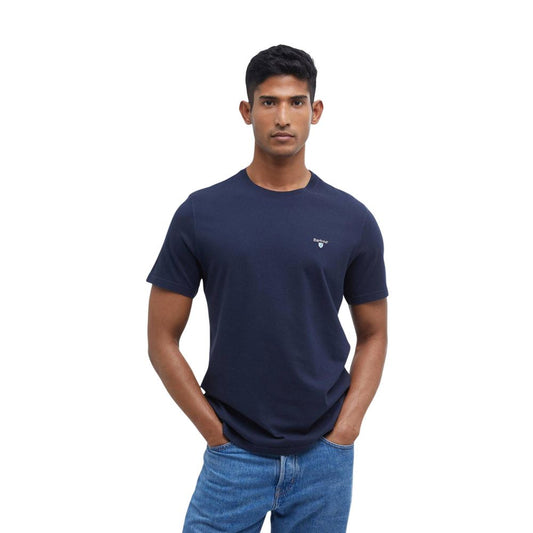 Activewear T-Shirt by Barbour for men in denim cotton blue & tartan features an athletic silhouette with sleeves and a neckline, enhanced by high-performance .