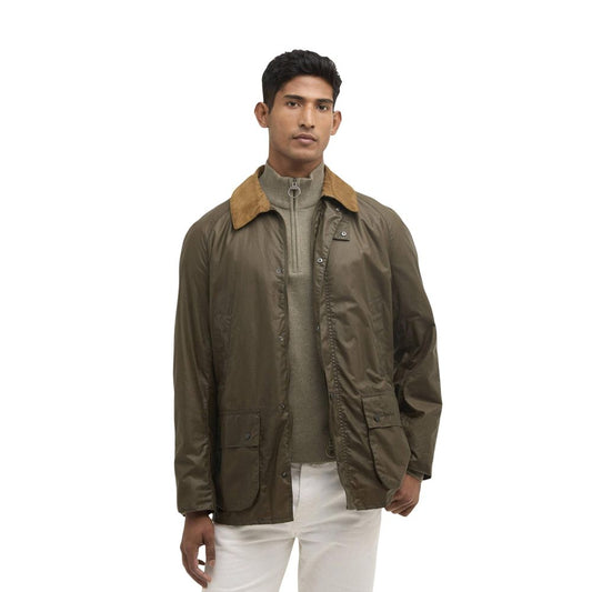 Overcoat by Barbour for men in cotton corduroy green features a contemporary silhouette showcasing a contemporary and refined lightweight & pockets for a sophisticated finish.