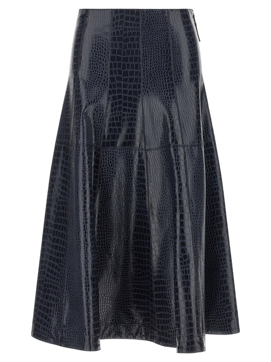 PINKO Love Birds Women's Flared Crocodile Skin Leather Metal & Viscose Midi Skirt - Blue Signature