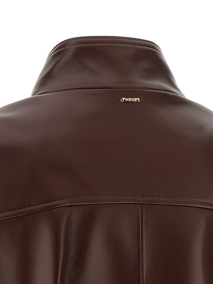 Twinset Brown Polyester Leather Jacket