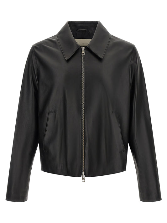 Jacket by Ami Paris for men in lamb leather black & silver showcases a contemporary silhouette, detailed with a contemporary and premium for a sophisticated finish.