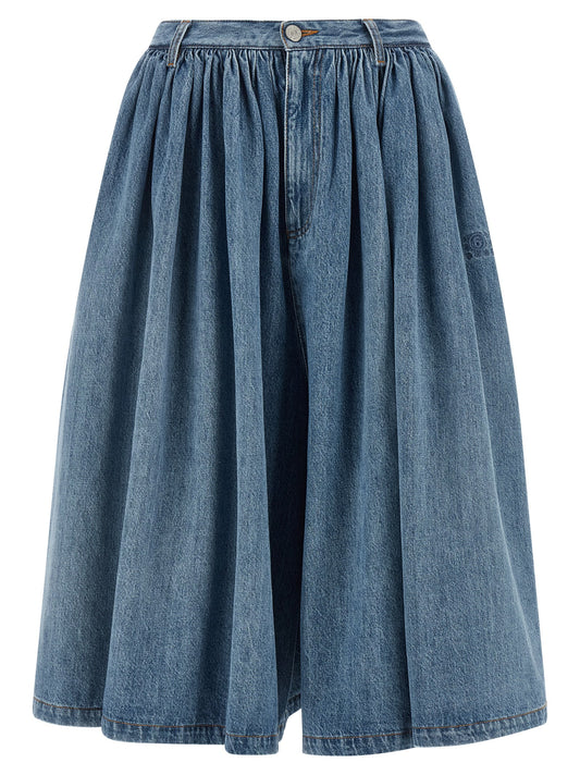 Denim Shorts by MM6 Maison Margiela for women in denim cotton blue, white & signature features an magnificent silhouette, showcasing a magnificent wide with a long short and for a premium, sophisticated aesthetic.