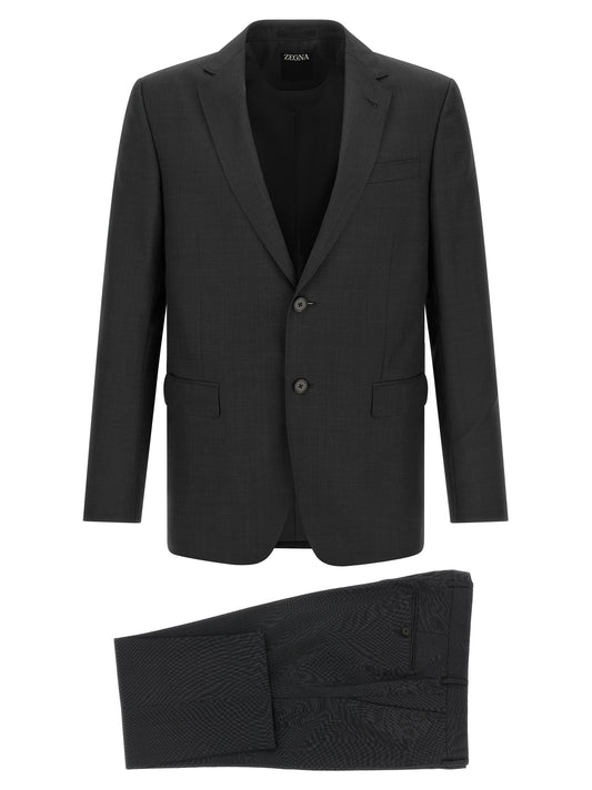 Pant Suit by ZEGNA for men in wool gray presents a sharp silhouette, artfully finished with a sharp and a sophisticated for a truly sharp look.