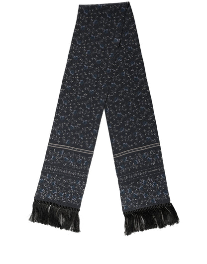 Dolce & Gabbana Blue Floral Silk Fringed Neck Shaw Scarf