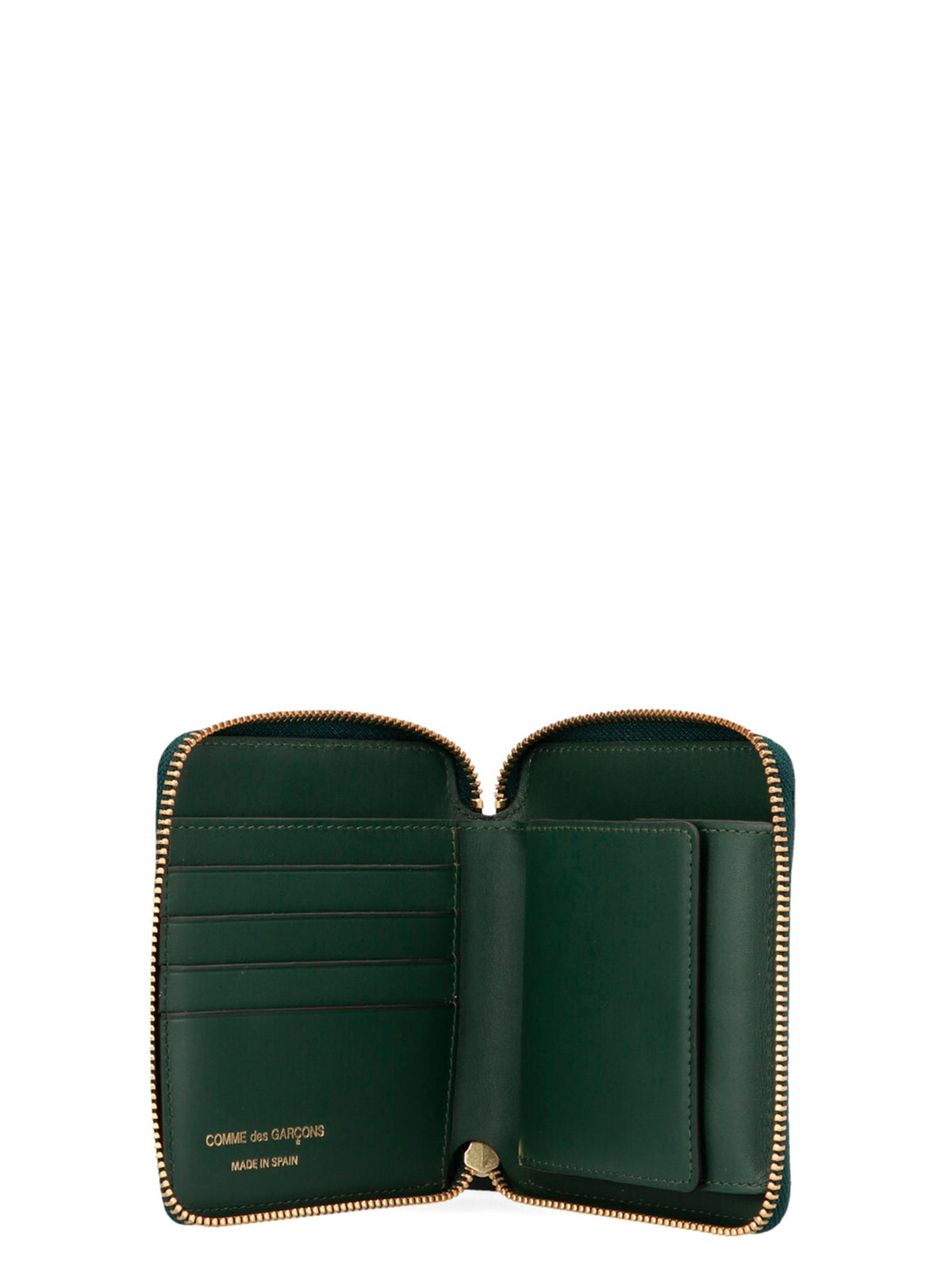 Wallet by Comme Des Garçons for men in calfskin leather bicolour & green presents a architectural silhouette from the Arecalf Calfskin Leather Wallet collection, showcasing architectural zip-around for a architectural finish.