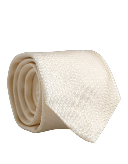 Dolce & Gabbana Men Off White Silk Textured Adjustable Tied Necktie Tie