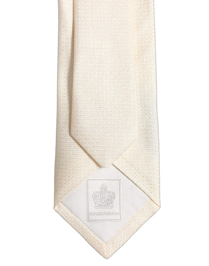 Dolce & Gabbana Men Off White Silk Textured Adjustable Tied Necktie Tie